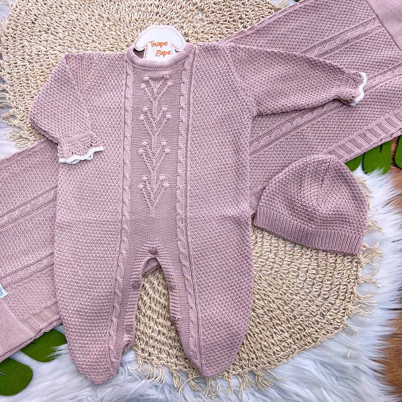 Saída de Maternidade 3 Peças Garden - Rose Manta Trança